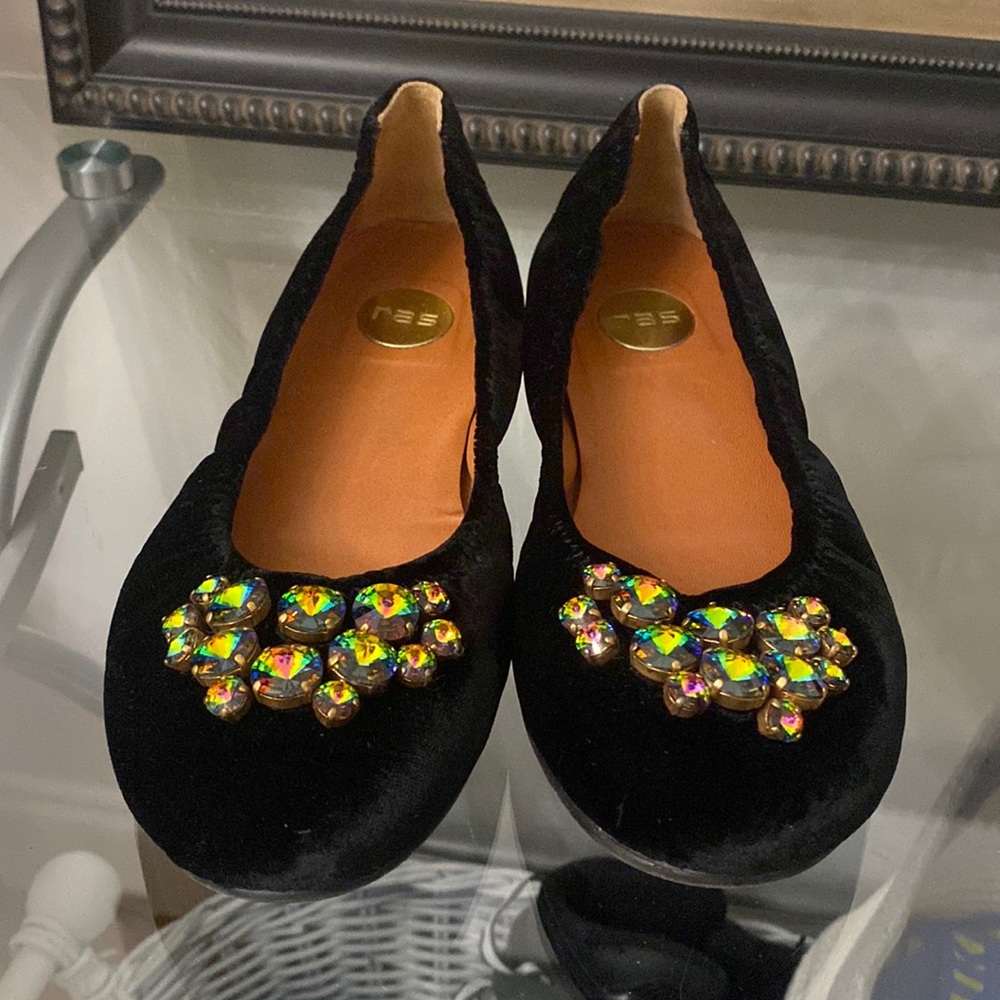 Black Suede Ras Ballerinas with Colorful Studs